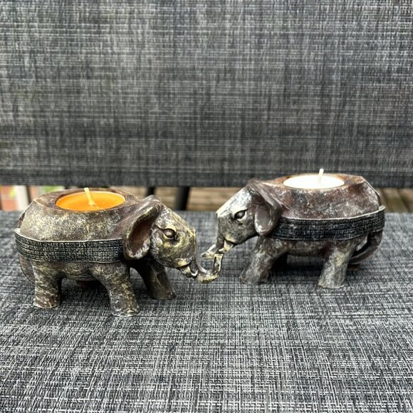 Vintage Rustic Antique Elephant Tealight Candle Holders - Picture 1 of 9